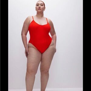 Good American NWT Red Ribbed Scoop Neck One Piece Swimsuit Women Size 5/6 2X
